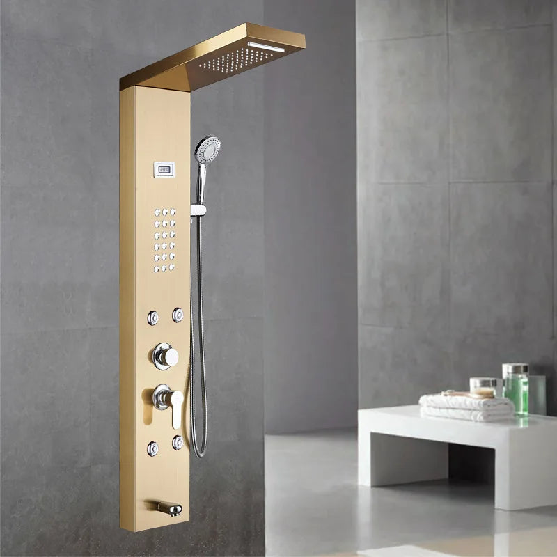 Luxury Hot Sale  Brushed Color Thermostatic Led Rain Shower Head Bathroom Stainless Steel Wall Mounted Waterfall Shower Panels