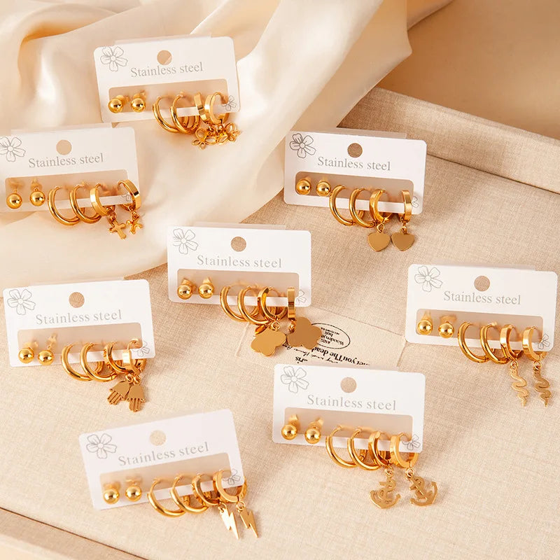 High Quality Stainless Steel Stud Earring Set Three Pairs on One Card Shower Accessories That Don't Fade Bean Stud Earrings