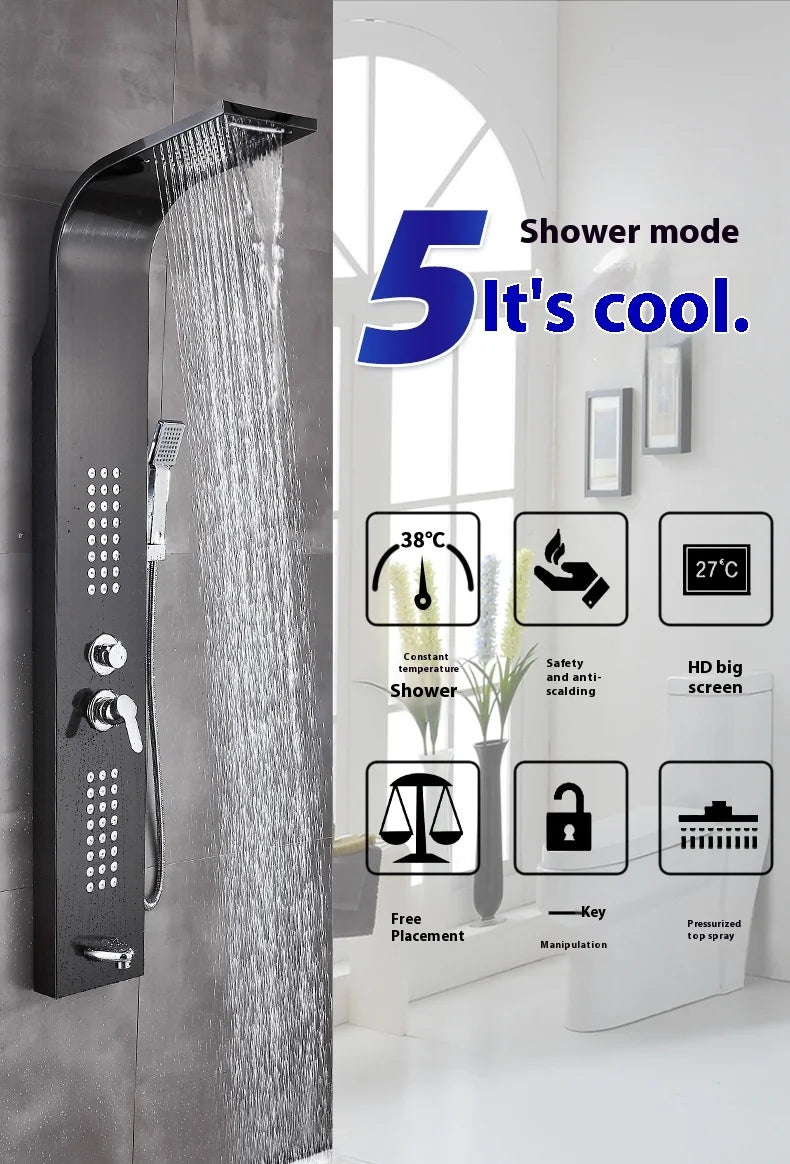 European Gold 304 Stainless Steel Intelligent Digital Display Shower Screen Brushed Finish Ceramic Direct Bathroom Faucets