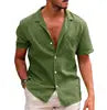Summer Oversized Men's Short Sleeved Shirts Loose Fit Solid Color Button Cardigan Cotton Linen Shirt