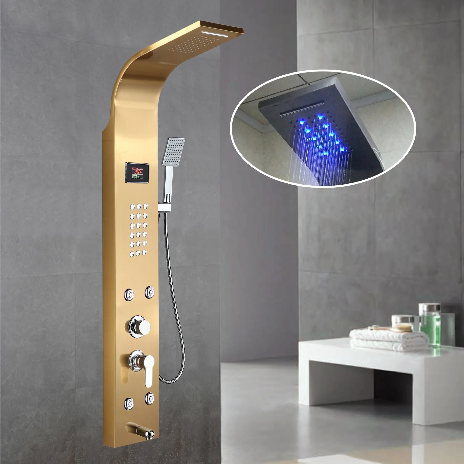 Contemporary LED Light Hydroelectric Shower Screen Stainless Steel with Temperature Display Soft Rain Spray Pattern