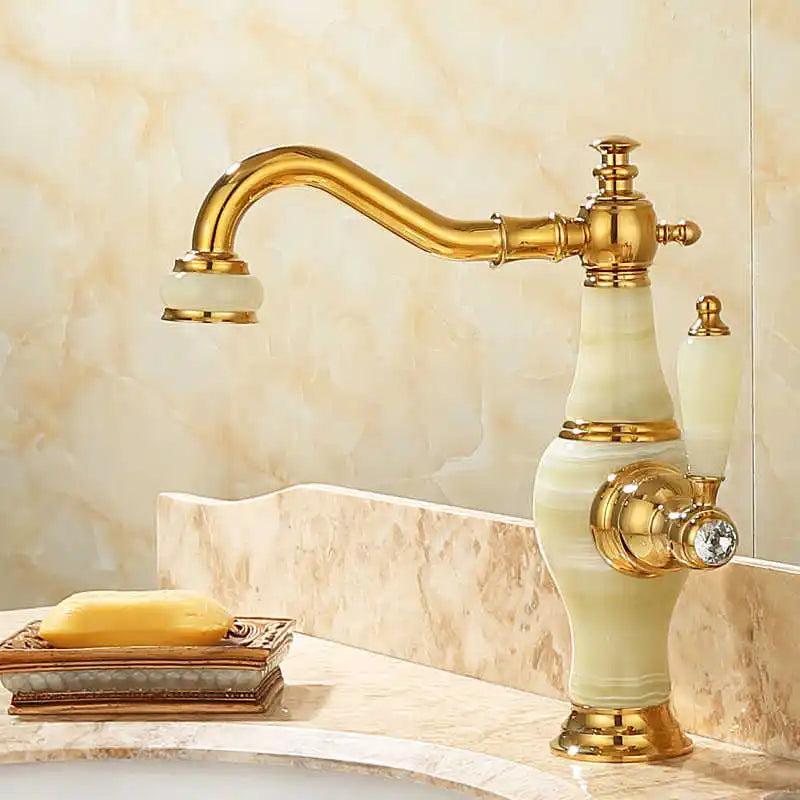 Bathroom Faucet Brass and Jade faucet Bathroom Basin faucet Sink Mixer Tap Gold Sink Faucet Bath Basin Sink Faucet