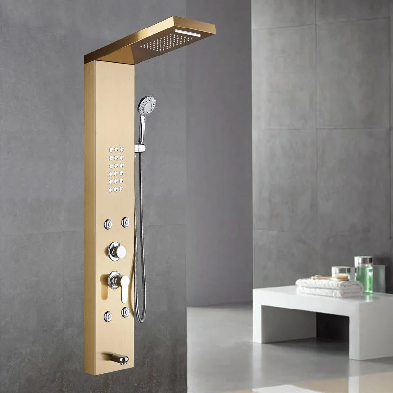 Luxury Hot Sale  Brushed Color Thermostatic Led Rain Shower Head Bathroom Stainless Steel Wall Mounted Waterfall Shower Panels