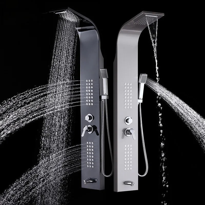 Stainless Steel Black Led Digital Instant Hot Water Shower Panel Waterfall Spa Jets Smart Bathroom Shower Wall Panel