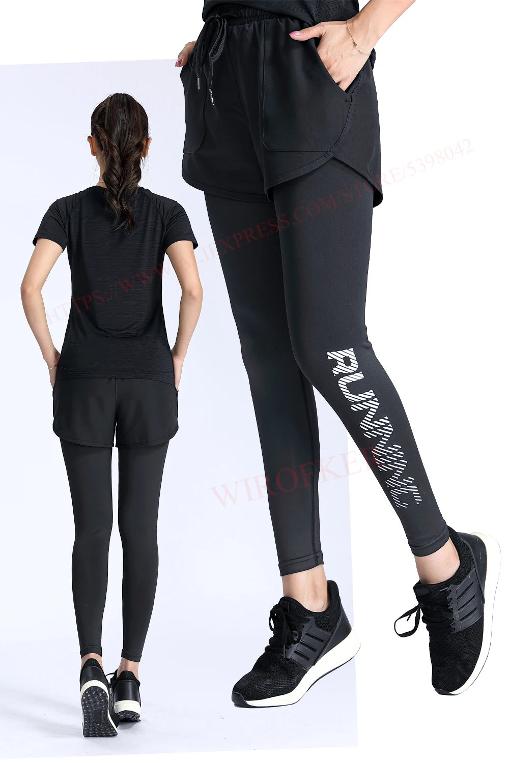 Women Running Trousers 2 In 1 Yoga Sports Fitness Leggings Quick Dry Jogger Training Sportpants High Waist Female Gym Pants