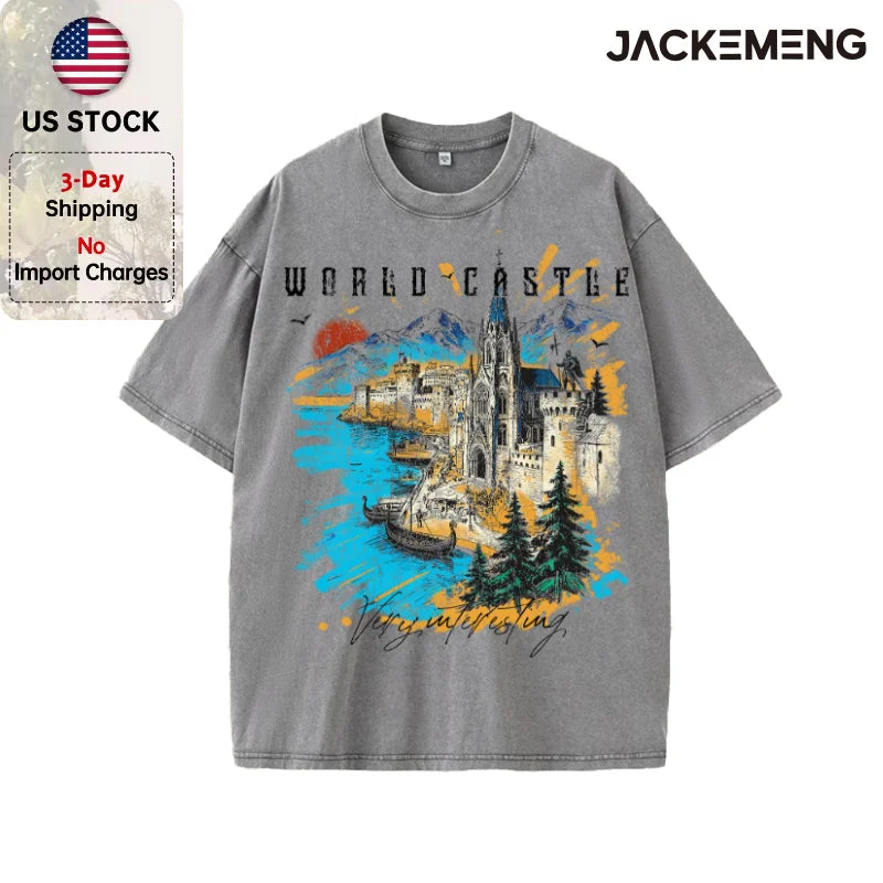 Oversized Vintage Retro Scenic Streetwear Print Tshirt USA Stock Wholesale Y2K Casual Tee
