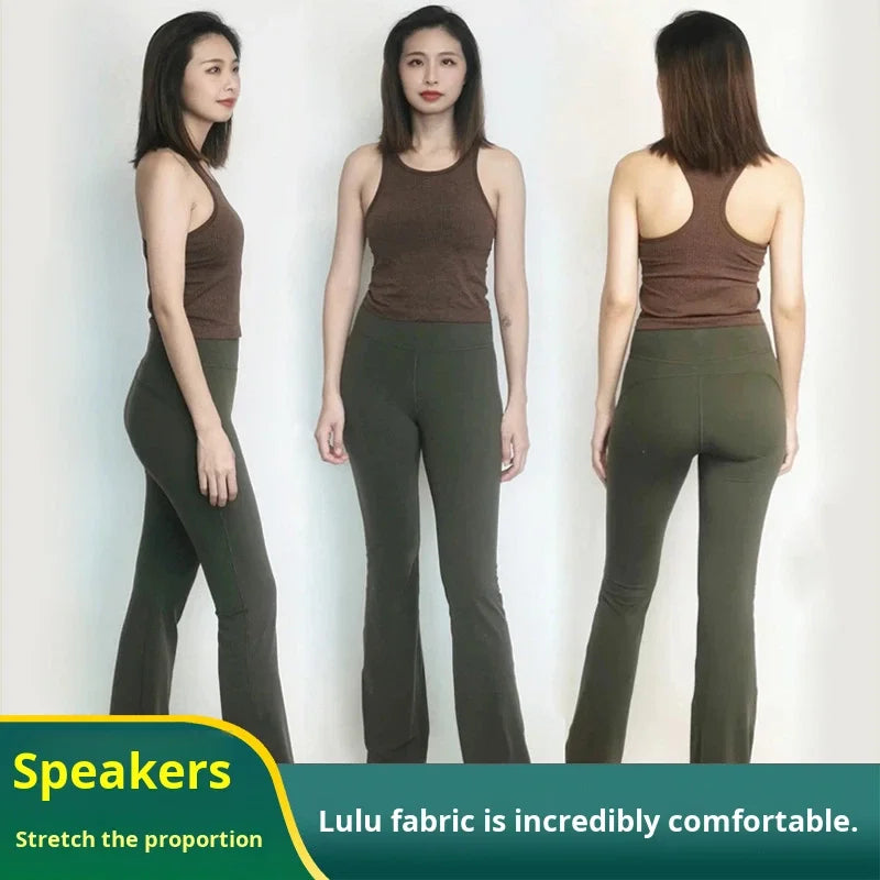 Solid Flared Yoga Sports Fitness Pants Spandex/Nylon High Waist Elastic Slimming Wide Leg Full Length Tummy Control Hip Lifting