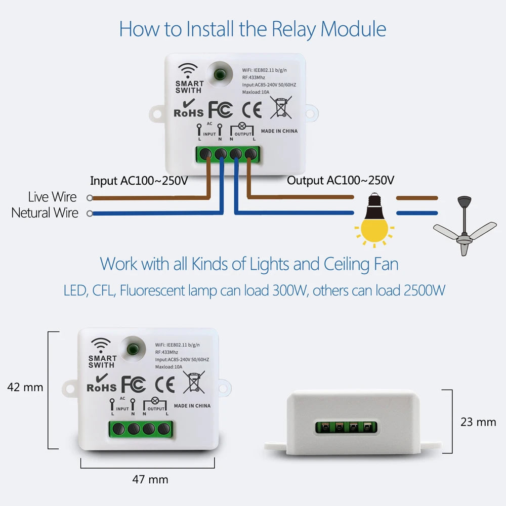 Mini Module WIFI Tuya Smart Light Switch Wall Panel Push Button Switch 433MHZ Wireless Electrical Home Remote Control 220V 10A