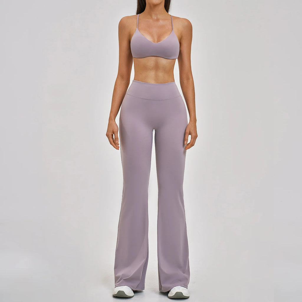Tight Solid Breathable Back Yoga Set 2-Piece High-Waisted Elastic Waist Sports Suit for Outdoor Running Gym Wear