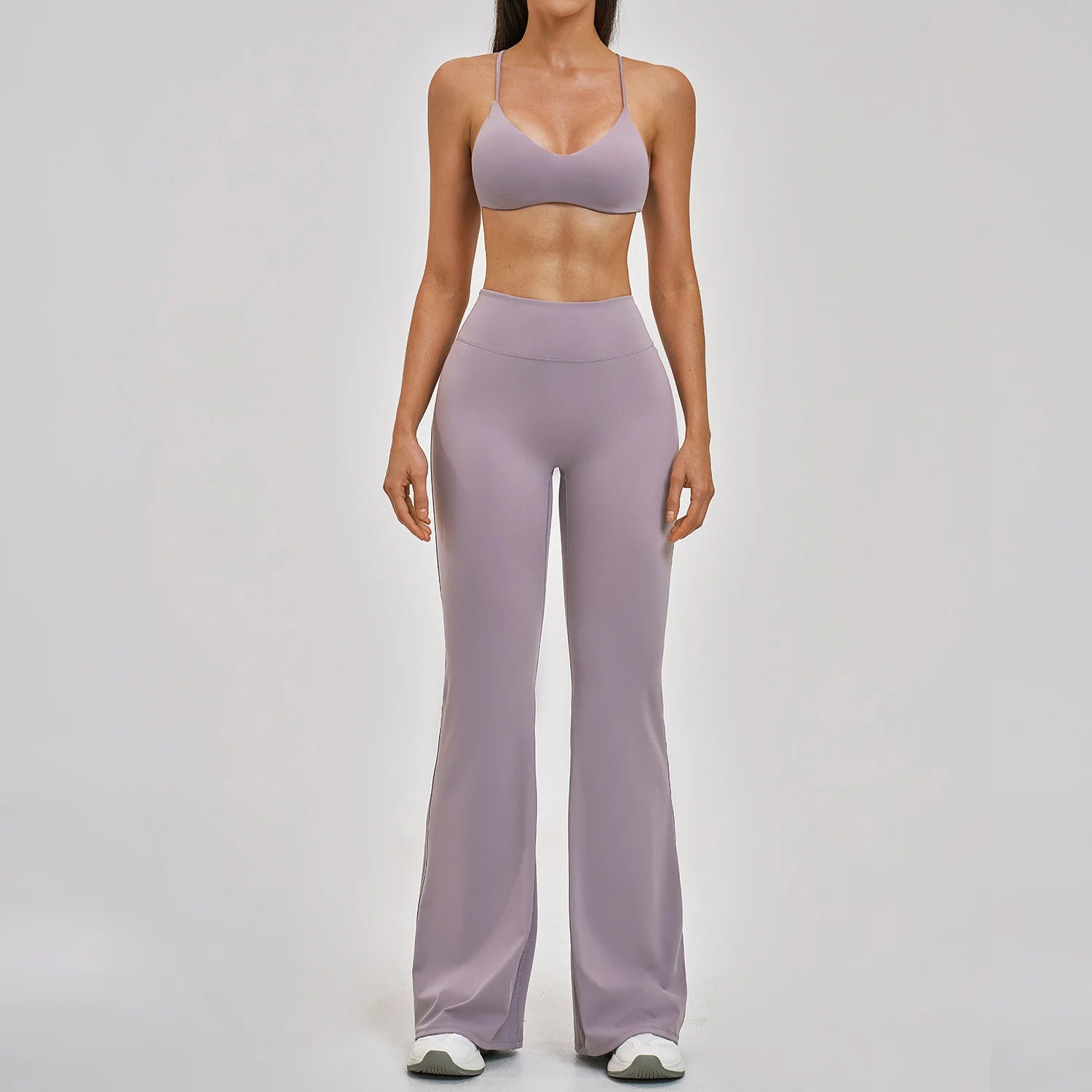 Tight Solid Breathable Back Yoga Set 2-Piece High-Waisted Elastic Waist Sports Suit for Outdoor Running Gym Wear