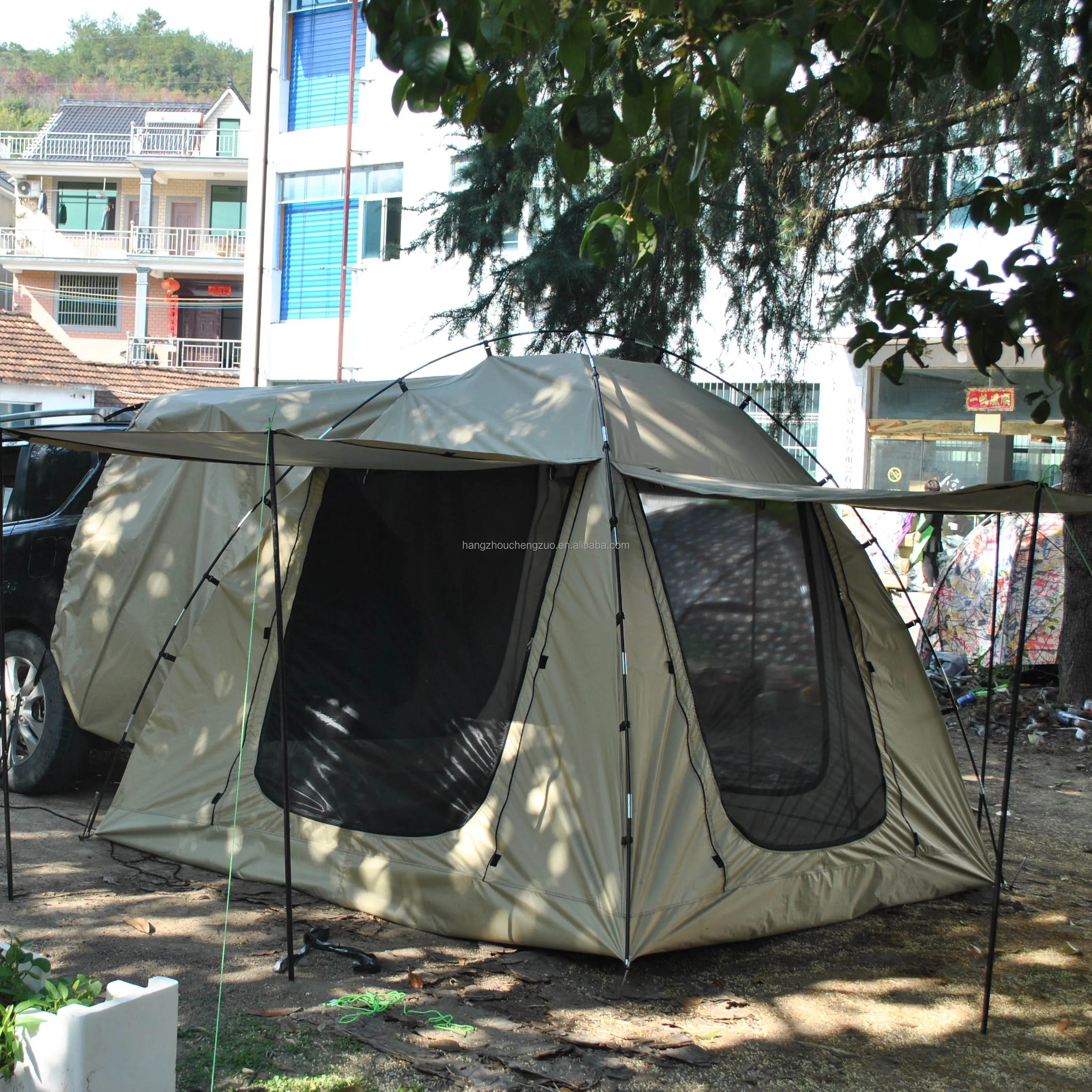 6-Person Size Car Rear Tent with Four Large Window Car Tailgate Tent Back SUV Tent with Large Awning, 6 Person Trunk Tent