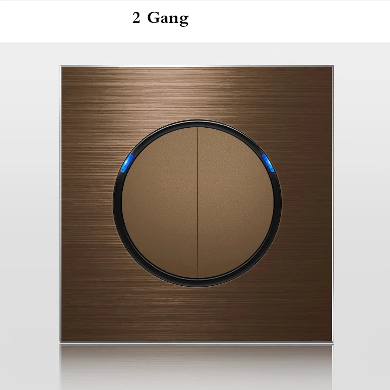 1 2 3 4 Gang 1 Way 2 Way Household Wall Switch Socket Aluminum Brushed Brown Panel LED Indicator Switch 86*86mm