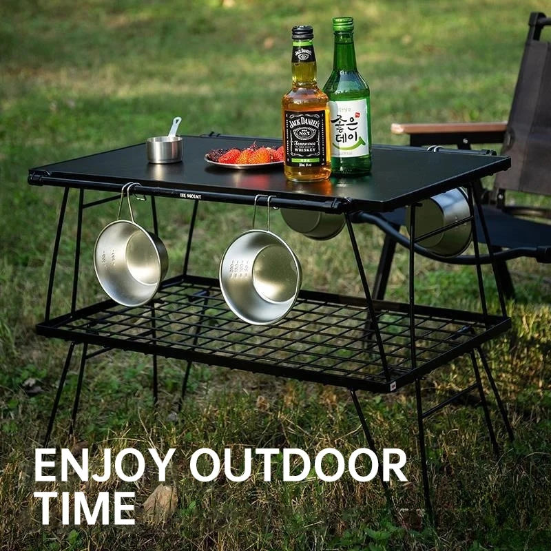 Custom Logo Folding Iron Mesh Outdoor Dining Furniture Table Portable Barbecue Picnic Camping Beach Fold Grid Custom Logo
