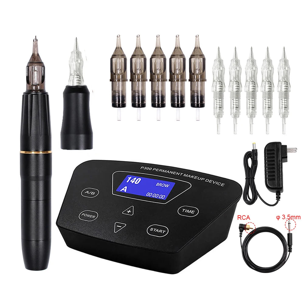 Permanent Makeup Machine Sets Dual Use Rotary Tattoo Machine Pen Tattoo Kits for Cheap Eyebrow Machine with 2 head P300
