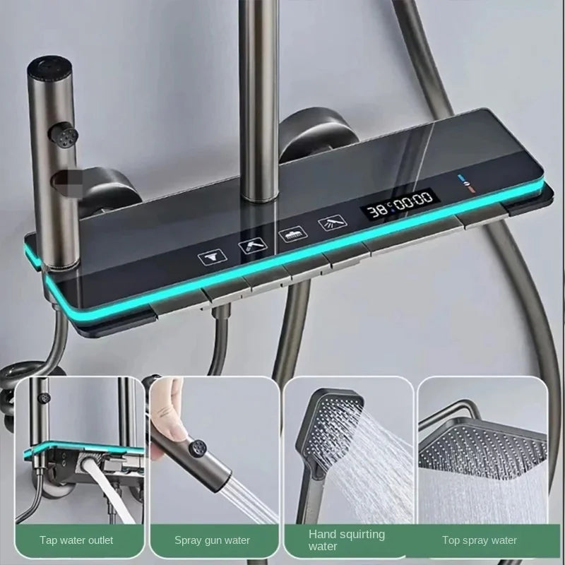Shower System Single-Handle Ceramic Valve Rain Shower Faucet Soft Gun Grey Polished Multifunctional Pressurized Metered Faucets