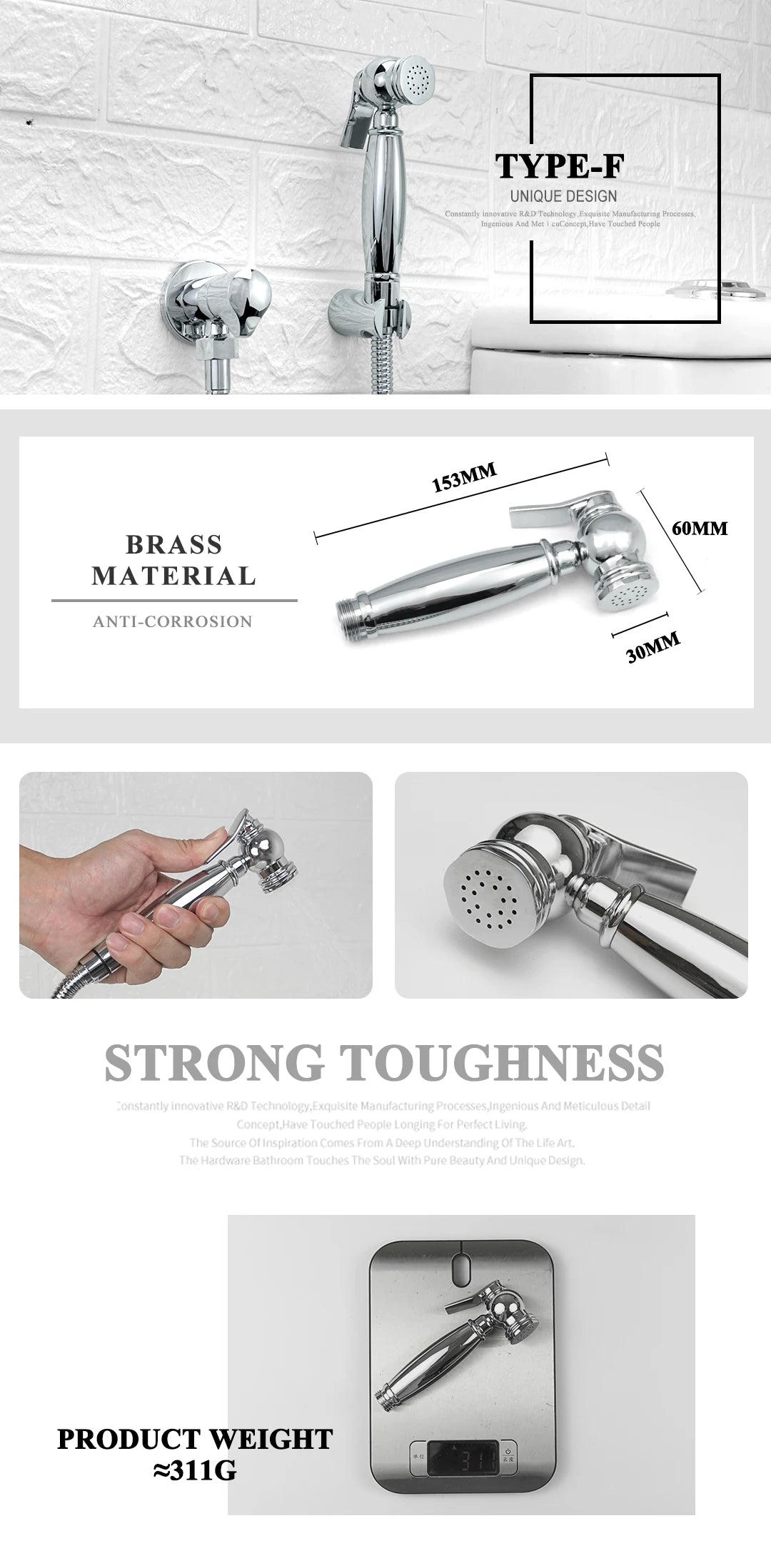 Shower Douche Toilet Bidet Sprayer Kit Chrome Polished Brass Bathroom Wall Mount Single Cold Valve Handheld Bidet Shattaf Set