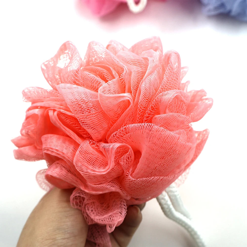 50g PE Shower Bath Sponge Mesh Pouf Body Scrubber Exfoliating Loofah Ball for Women Men Spa Skin Cleaning Hanging Rope
