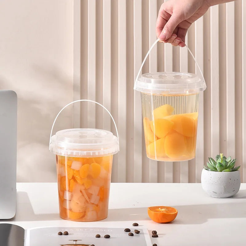500ml Hard PP Plastic Disposable Fruit Punch Cup Custom Printing Fruit Tea Packing Bucket