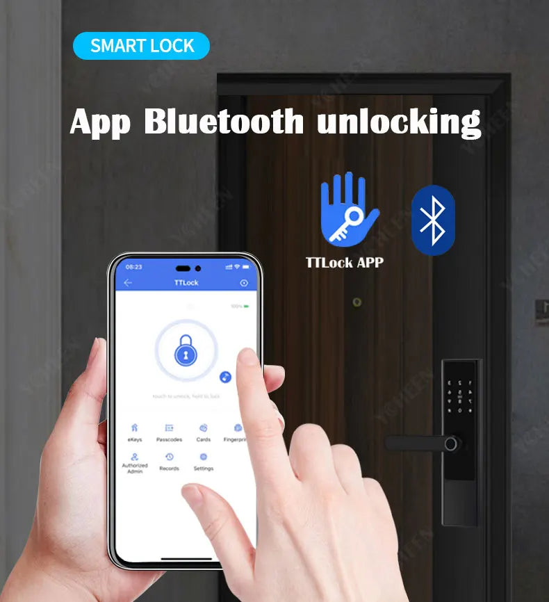 TTlock Ble App Digital Electronic Lock Fingerprint Password Smart Lock Safe Home Card Nfc Keyless Wooden Intelligent Door Lock