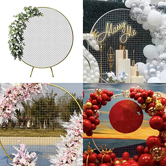 NEW Round Metal Wedding Arch With Mesh Circle Balloon Arch Stand for Outdoor Party Backdrop Decoration Graduation Baby Shower