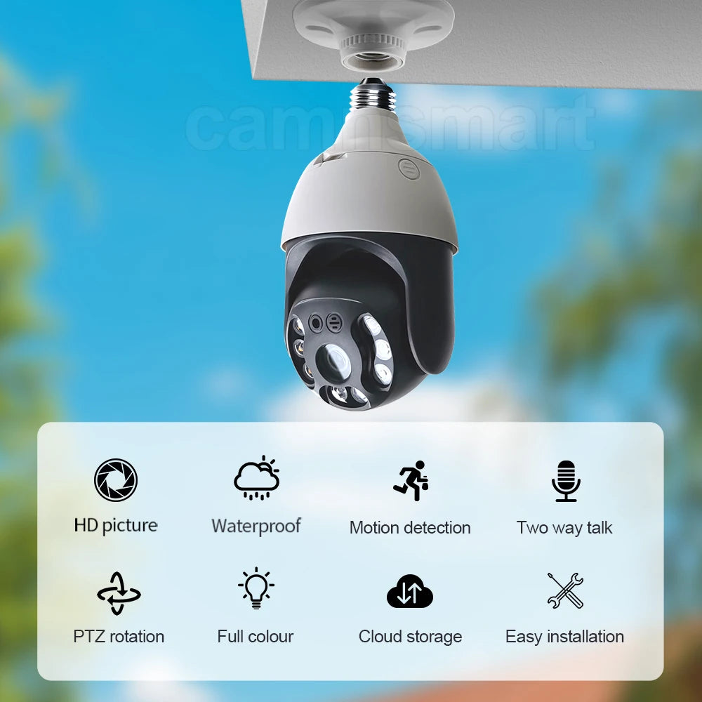 5MP Security IP Camera Onvif NVR E27 Light Bulb PTZ Video Surveillance Protection 256G System Smart Home Auto Tracking AI Human