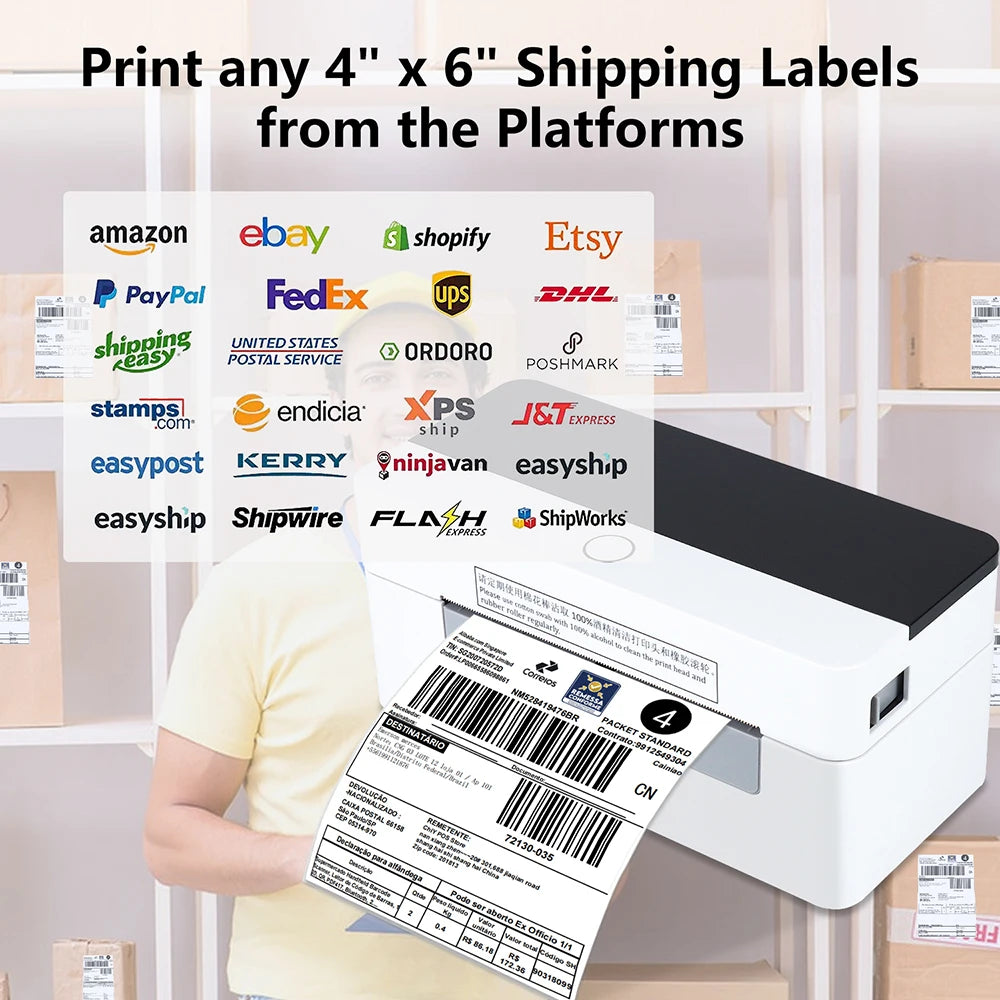 4*6 White Blue Thermal Interface Shipping Labels Sticker Printer Papers Sheets POS Usage Product Stock