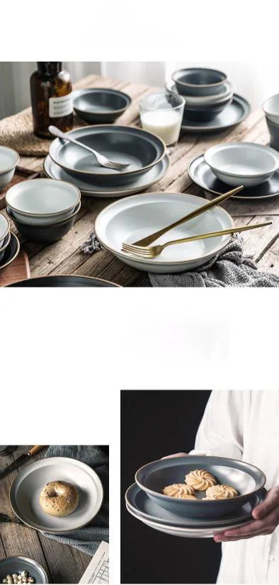 LingAo-Nordic Style Ceramic Household Bowl, Plate, Dish, Chopsticks, Tableware Combination Set