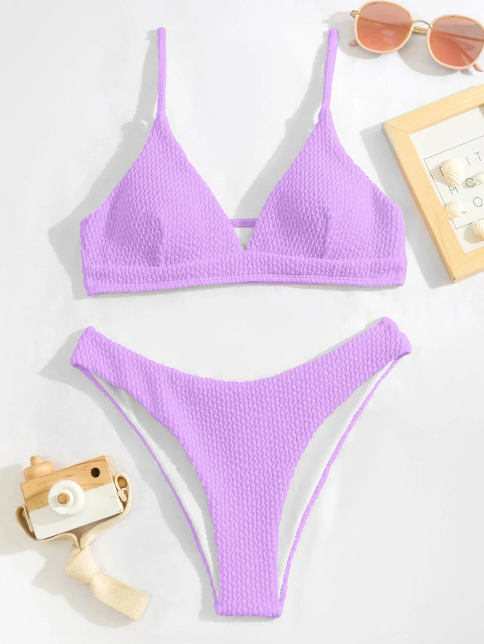 Bikini 2026 Women Swimsuit Sexy Swimwear Plain Rib Feminine Bikinis Set Thong Woman 2 Pieces Brazilian Bathing Suit Beach Wear