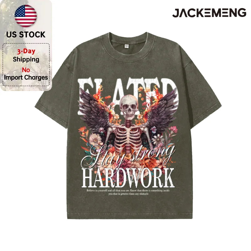 Oversized Vintage Retro Gothic Skeleton Streetwear Print Tshirt USA Stock Wholesale Y2K Casual Tee