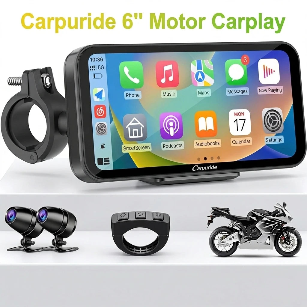 Carpuride W603D+TPMS Portable Touch Screen Dashboard Motorcycle GPS Navigation IP67 Waterproof Wireless Carplay CD Player