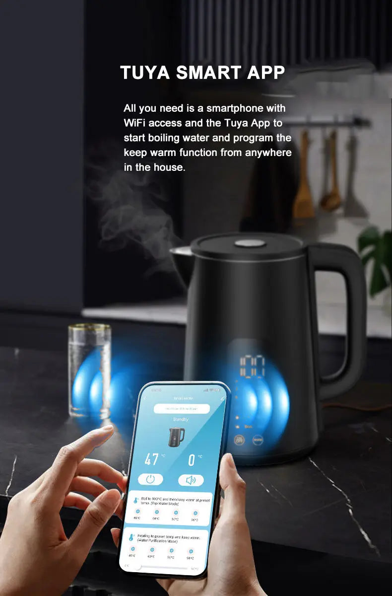 Multi-Function Digital 1.8L WIFI Electric Kettles TUYA Stainless Steel 304 Tea Smart Double Wall Electric Kettles for Tea Coffee