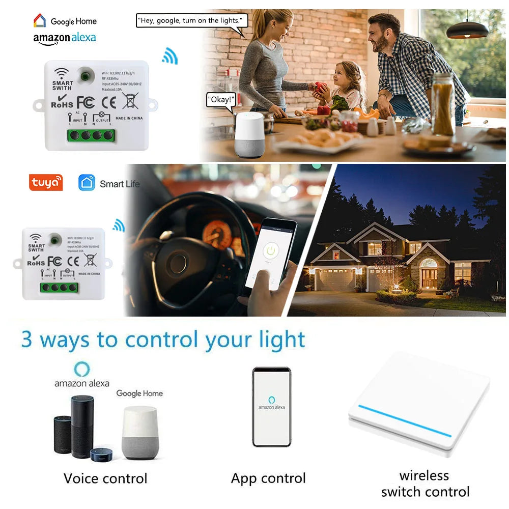 Mini WiFi Light Switch Timer Wall panel switch RF 220V Controller Tuya Smart Life APP Control Work With Alexa for Home Appliance