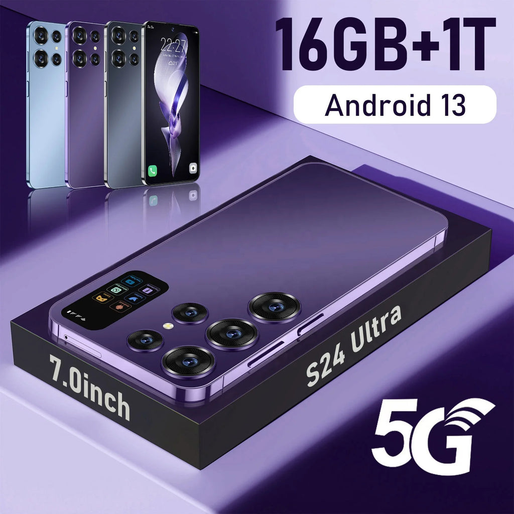 Promotion Custom S24 Ultra Unlocked Mobile Phones Big Screen 5G Smartphone 16gb + 1TB Android13 Dual SIM Card Telefone