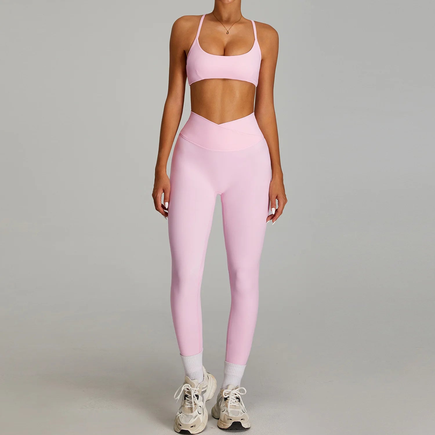 Women Cross Waist Naked Feel Yoga Set High Waist Tight Quick Dry Fitness Suit Outdoor Running Sports Tracksuit