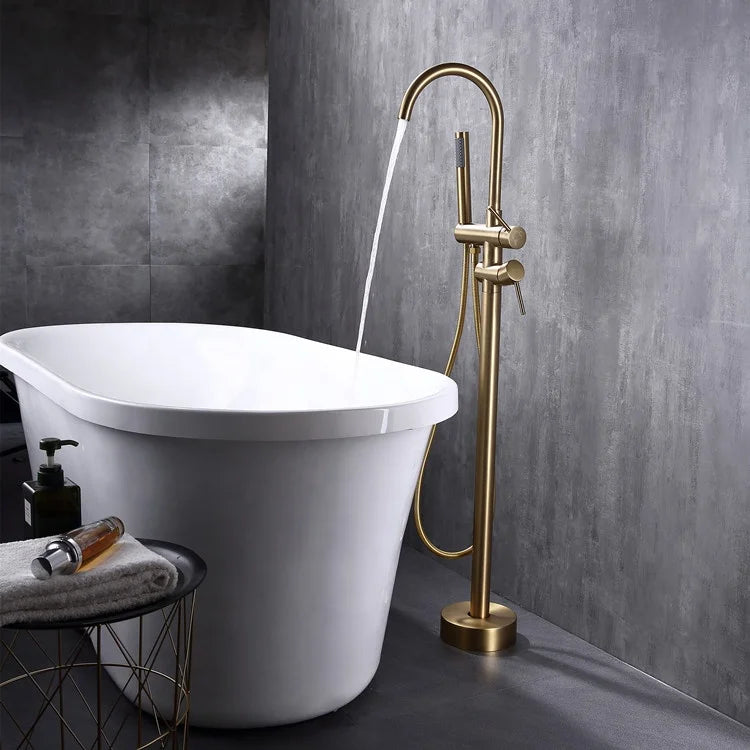 Brass Stainless Steel Dual Freestanding Bath Shower Mixer Floor Stand Mounted Tub Filler Bathtub Faucet Slide Bar Hotel Use