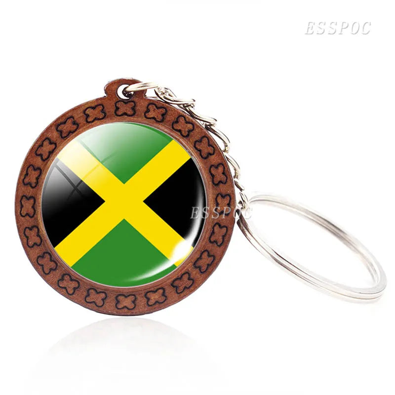 Flag Key Chains North America Canada America Mexico Jamaica Bahamas Cuba Barbados Flag Glass Dome Keychain Wooden Trinket