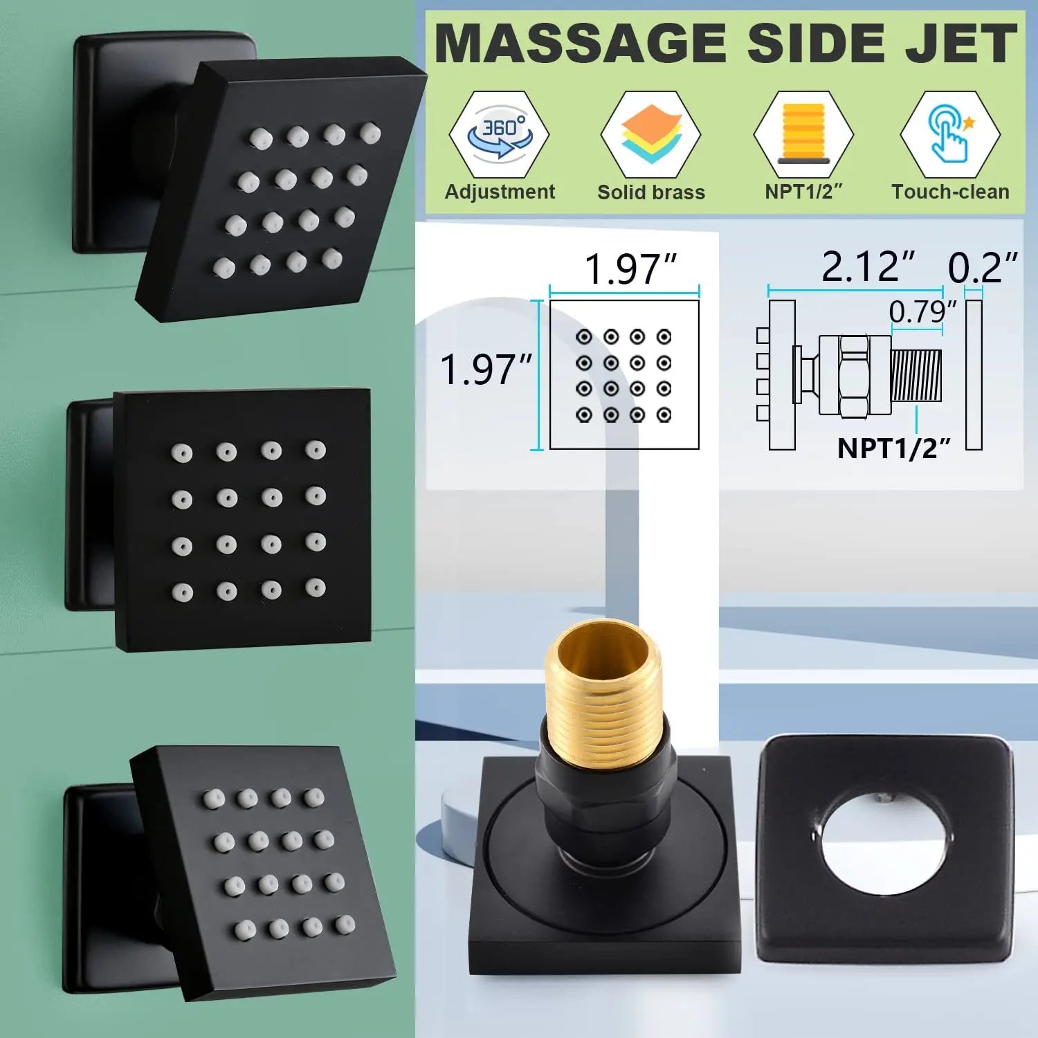 3 Functions Shower Head System Full Body Rain Shower System Black Shower Faucet Set
