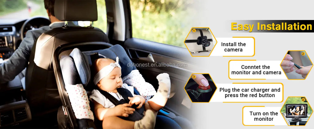Brown Baby Car Camera Waterproof 1080P Easy Install Clear Night Vision 2Mins Plug-Play 360 Rotation Rear Facing Monitor