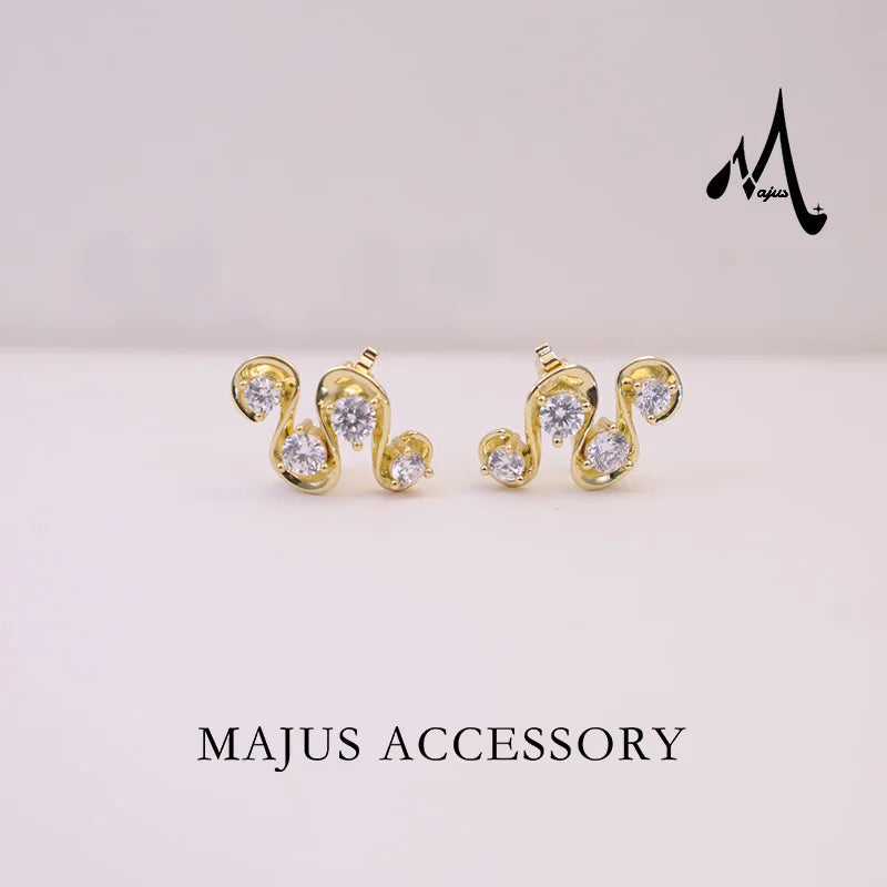 Rhinestone Clip on Earrings for Bose Earbuds (No Earbuds) Brass Accessories Golden Intertwined Wave Design Zircon Ear Cuff