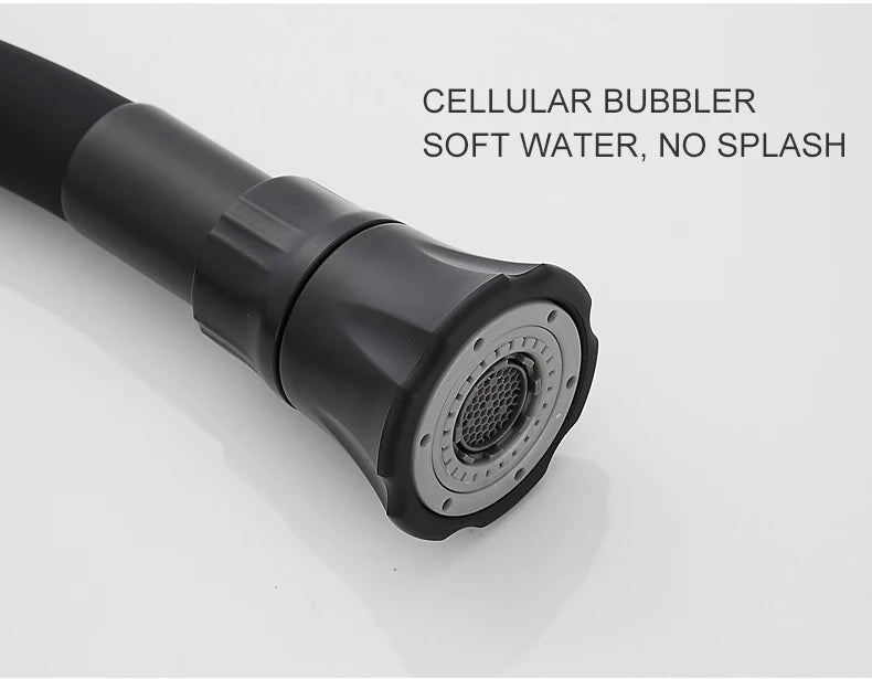 ELLEN Wall Mount Kitchen Sink Faucet Hot Cold Sink Water Mixer Tap 2 Holes Black Faucets 360 Degree Swivel ELK5400