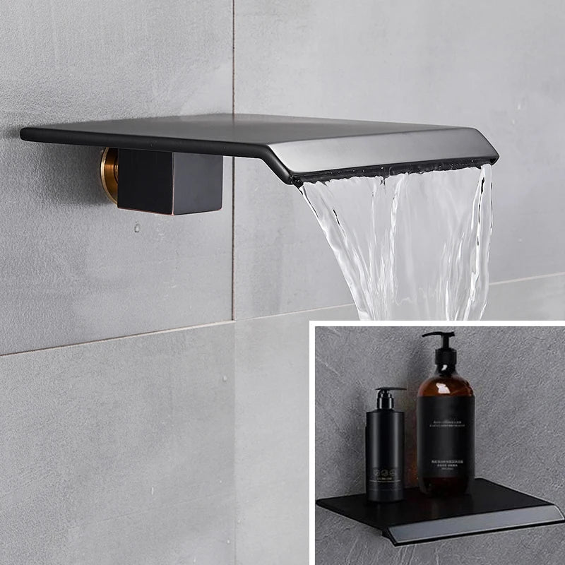 Luxury Black LED Thermostatic Shower Faucet Large Rain Waterfall Shower System Button Control Thermostatic Mixer Tap Bath Shower