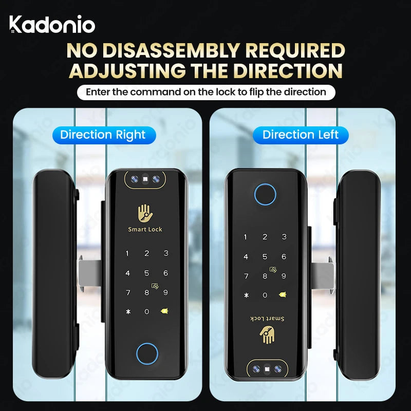 Kadonio Intelligent 3D Face ID Office Electronic Biometric Fingerprint Keyless Digital TTLock APP Smart Sliding Glass Door Lock