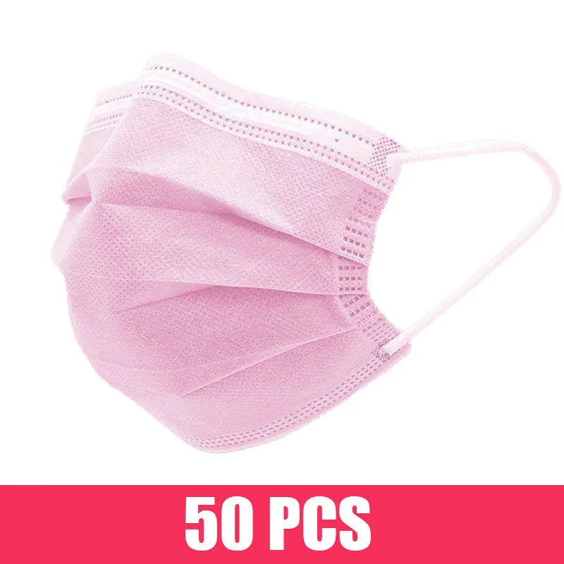 10/50/100/200PCS Disposable Mask Earloop Pink Bule Black White Mouth Masks 3 Layers Meltblown Non-Woven Breathable Face Mask