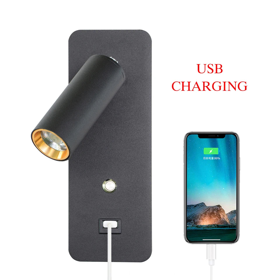 Indoor LED Wall Lamp 7W with USB Charge Wall Lamp Bedroom Living Room Nordic Modern Wall Light Aisle with Switch Wall Sconce