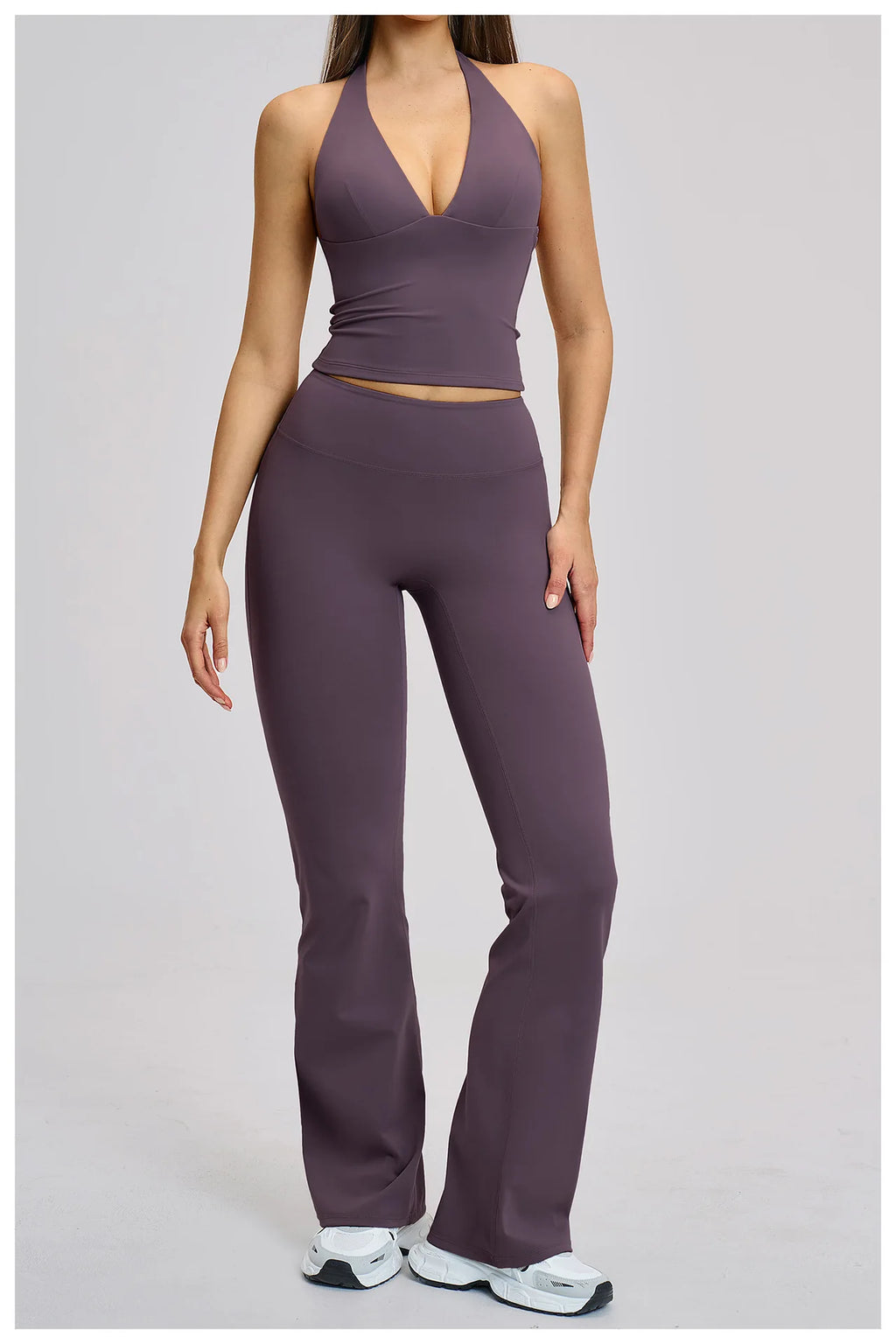 Women's Halter Backless Brushed Flare Yoga Set High Waist Flared Pants Workout Running Outfit
