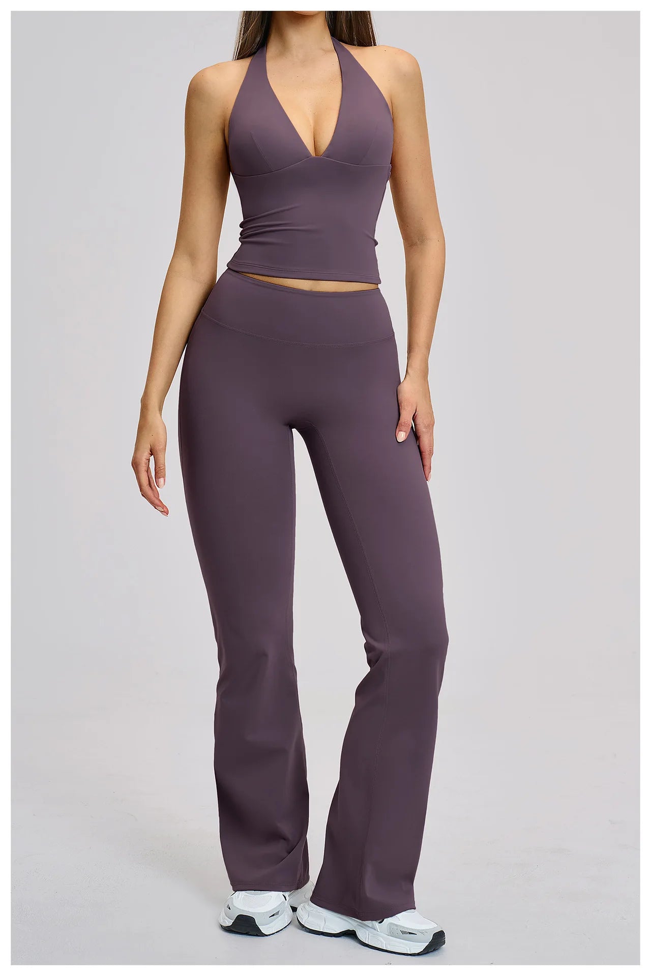Women's Halter Backless Brushed Flare Yoga Set High Waist Flared Pants Workout Running Outfit
