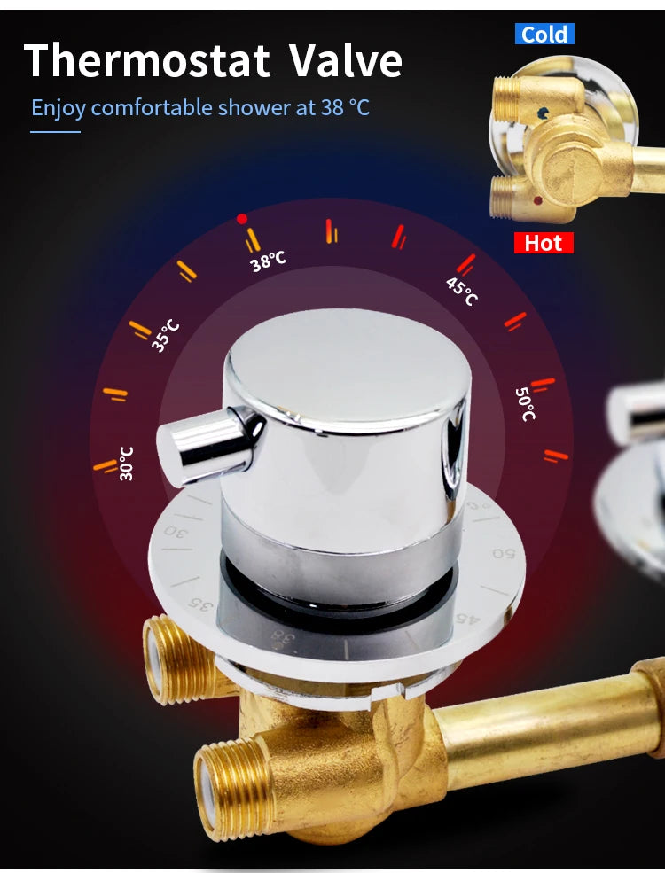 New Triple Handle Thermostatic Brass Shower Faucet Shower Room Auto Thermostatic Control Valve Mixer Tap  2/3/4/5 Way Diverter