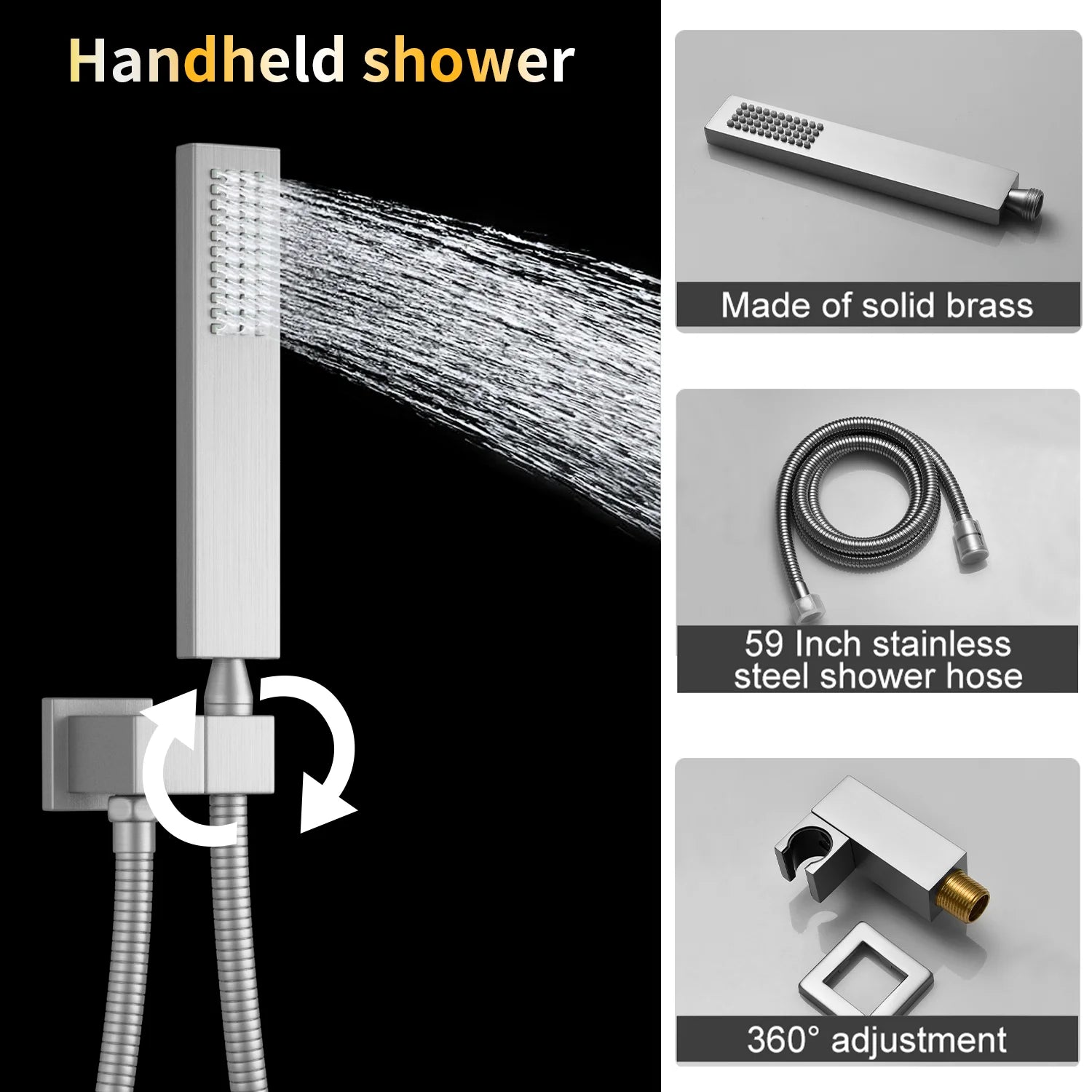 3 Functions Digital Display Thermostatic Shower System Brushed Nickel Brass Shower Set Rainfall Shower Faucet Set with Body Jets