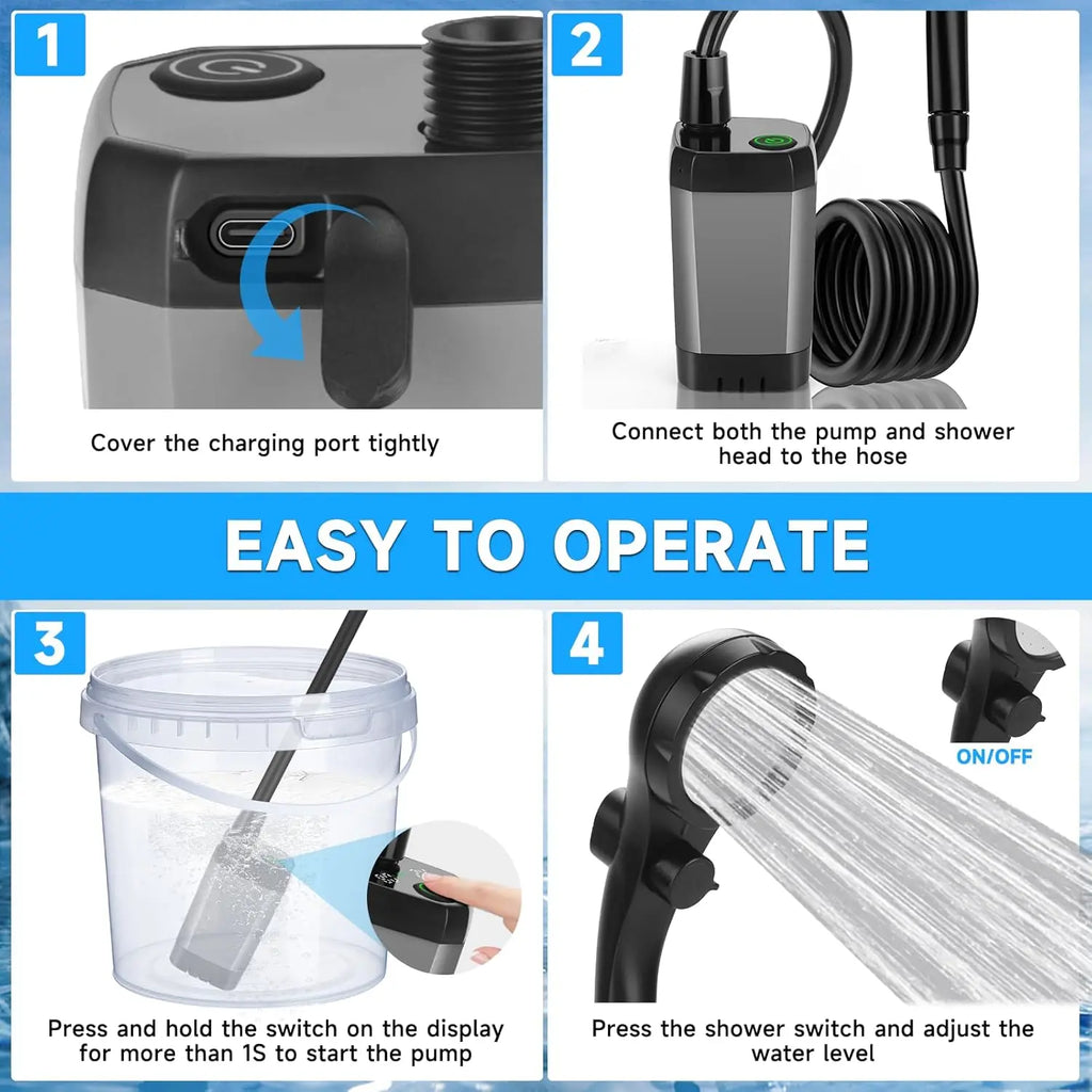 New Design USB Rechargeable 6000mAh Outdoor Hand Portable Pressurized Outdoor Camping Electric Shower for Beach