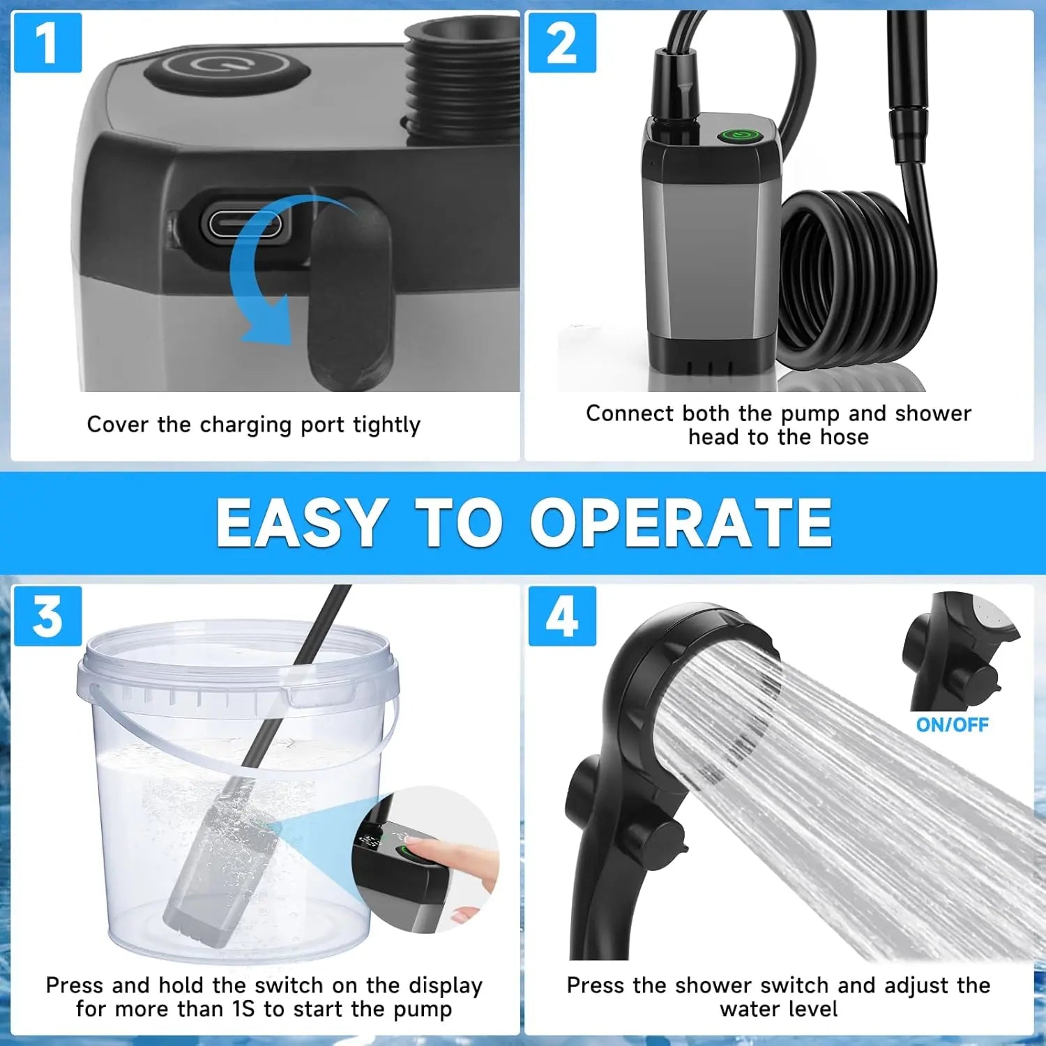 New Design USB Rechargeable 6000mAh Outdoor Hand Portable Pressurized Outdoor Camping Electric Shower for Beach